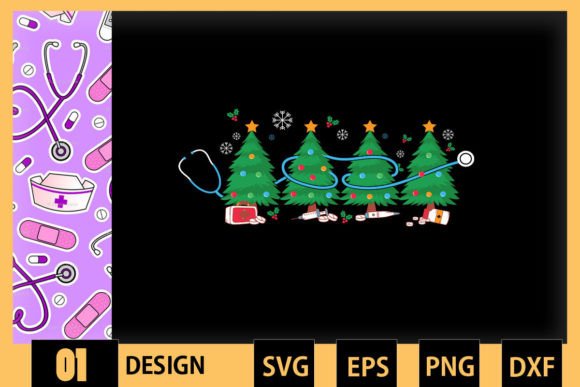 Christmas Trees Nurse Stethoscope Graphics for Crafts